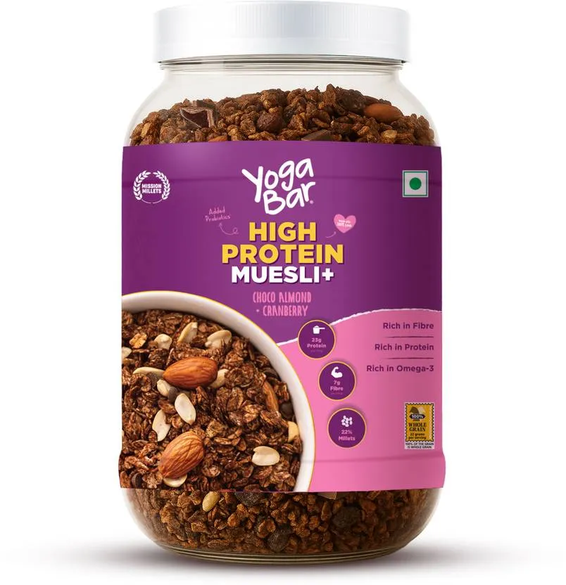 Yogabar High Protein Muesli 1kg Jar, Choco Almond & Cranberry with Probiotics & Omega-3 Jar  (1 kg)